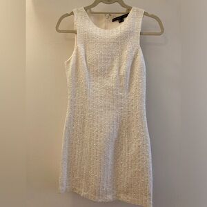 Theory sleeveless tweed dress in ivory